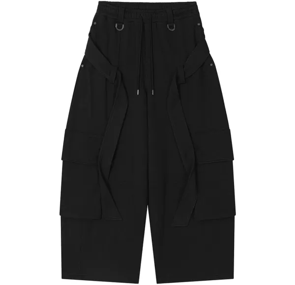 Utility Belted Cargo Sweat Pants [ Black ]