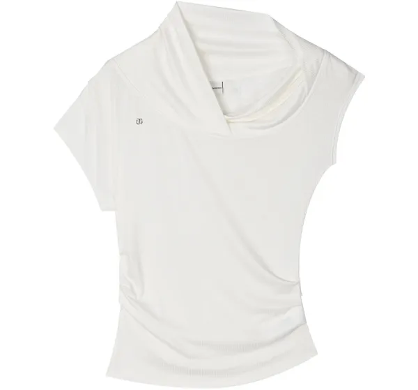 Asymmetric Draped Off-Shoulder Top [ White ]