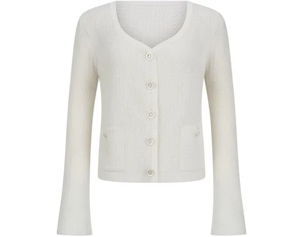 Annie Tweed Knit Cardigan (Ivory)