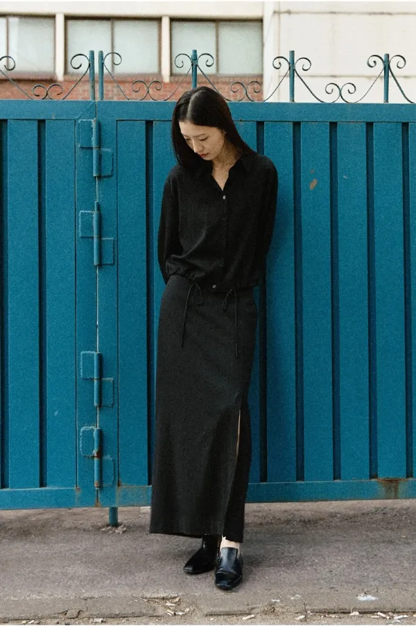 크링클 스트링 셔츠_BLACK