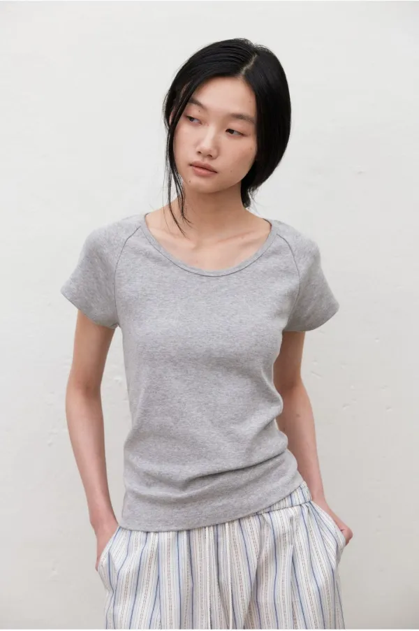 AMELIA U NECK TEE_MELANGE GREY