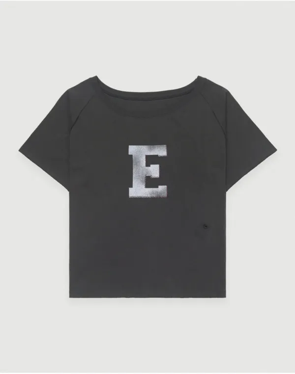 E letter washing off tee - charcoal