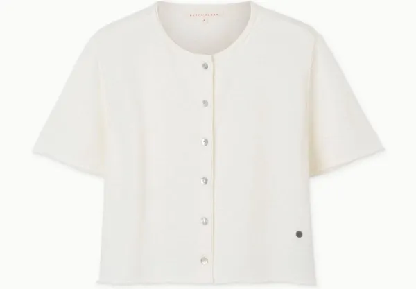 Linen half cardigan_Egret