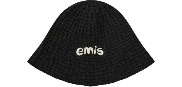 COASTAL WAFFLE KNIT BUCKET HAT-BLACK