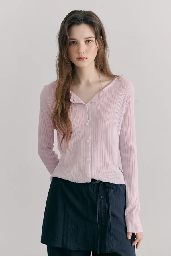 [6/12 예약배송] Linen Round Cardigan, Lavender Pink