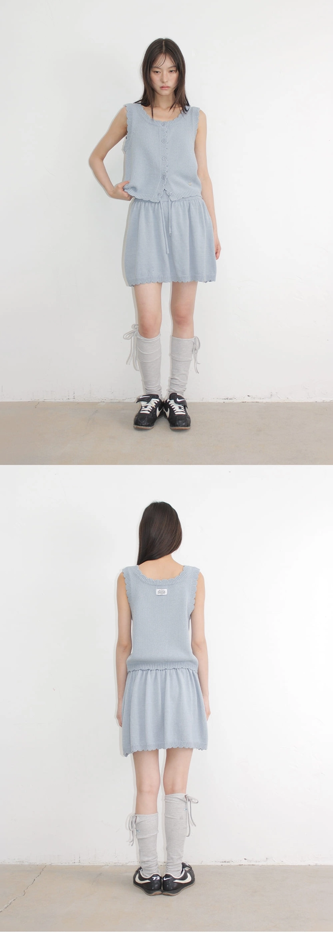론론 SCALLOP TRIM KNIT SLEEVELESS CARDIGAN SOFT BLUE 상품 이미지 2