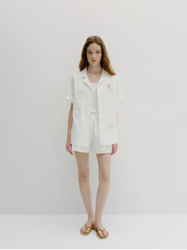 drawing embroidery shirt (off white) *6/4 예약발송
