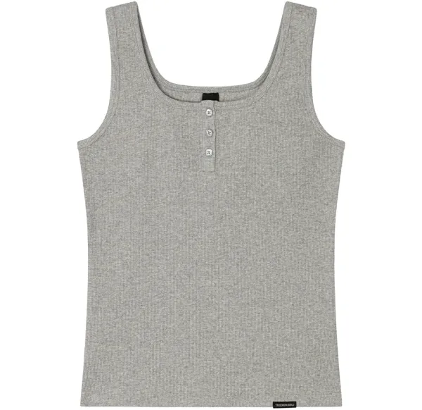 Essential Buttoned Ribbed Tank Top [ Melange Gray ]
