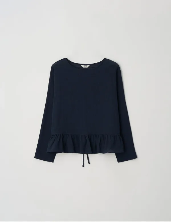 Frill Detail Blouse(Navy)