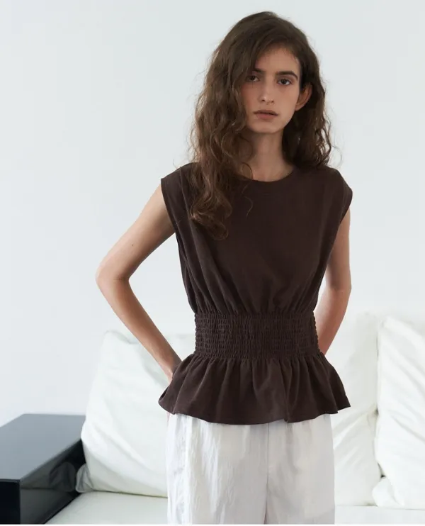 Shirred Waist Top(Brown)