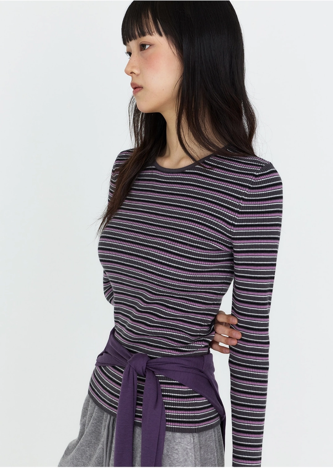 몽돌 스트라이프 라운드넥 골지 니트 MDKT162_3 Colors 상품 이미지 1