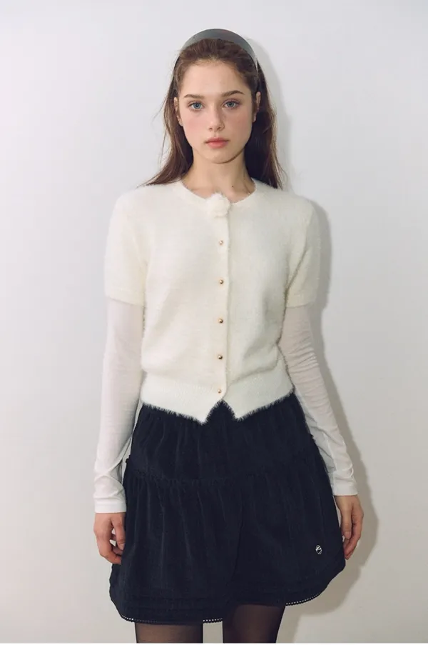 Flower Hairy Knit Cardigan, Ivory