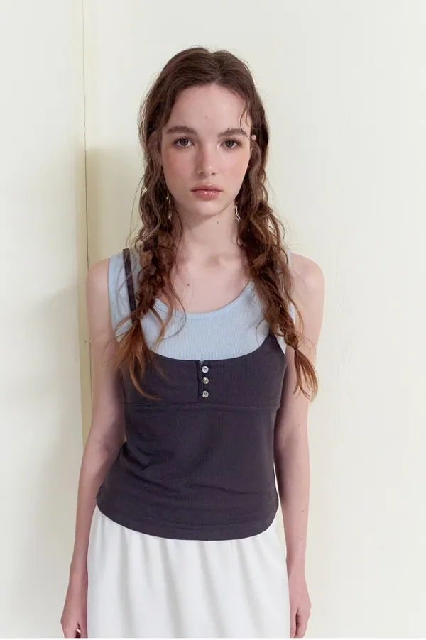 Color Layered Ribbed Top, Charcoal