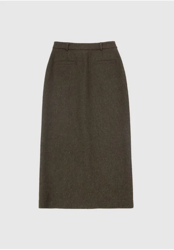 WOOL CHECK SKIRT_BROWN