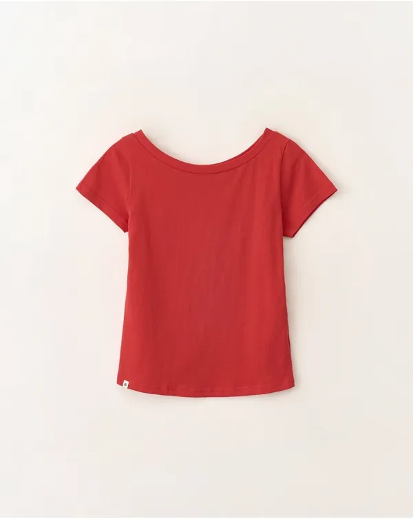 Boatneck color short sleeve t-shirt_Red