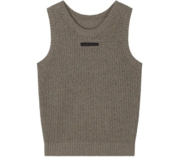 Essential Ribbed Sleeveless Knit Top [ Brown ]