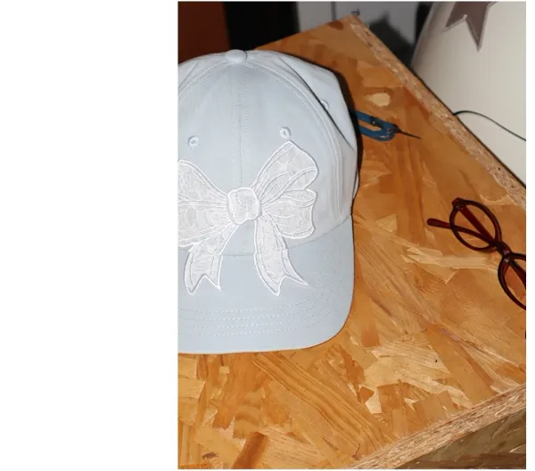 LACE RIBBON APPLIQUE BALL CAP SOFT BLUE