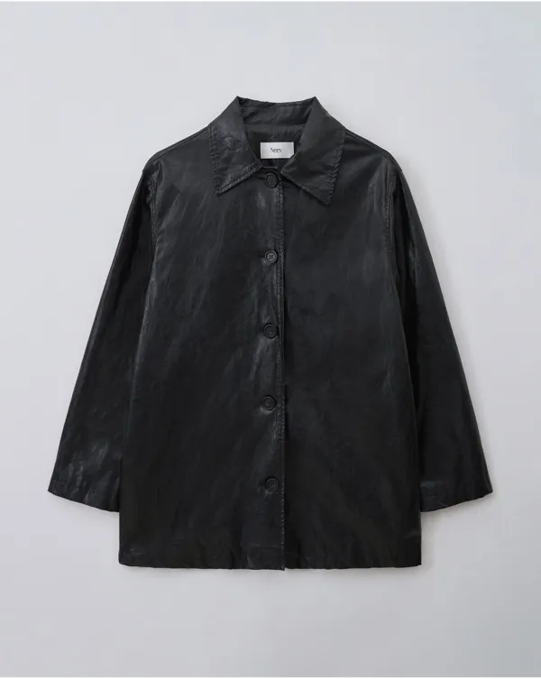 [니브] Flat Over Fit Leather Jacket (Black)