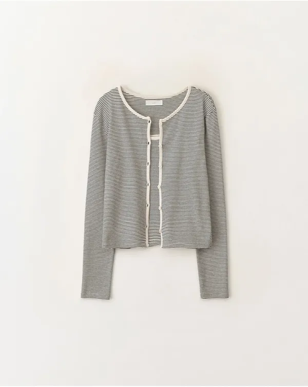Stripe sleeveless cardigan set_Ivory