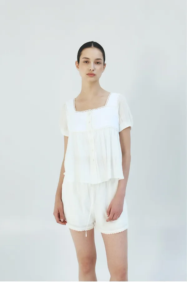 TFR LACE FLARE BUTTON BLOUSE_IVORY
