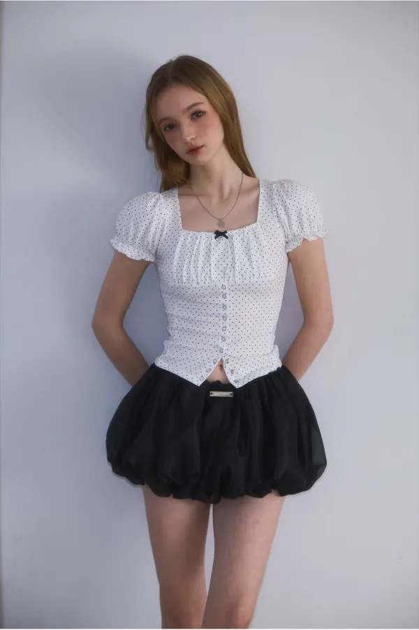 Dot Puff shirring T-shirt [White]
