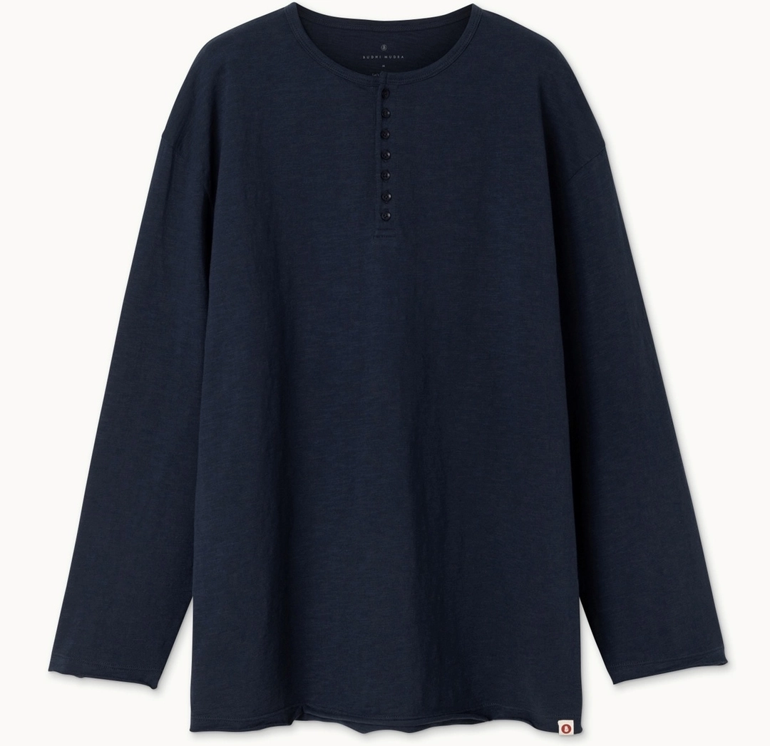 부디무드라 Henley neck long sleeve (Unisex)_Blueberry 상품 이미지 1