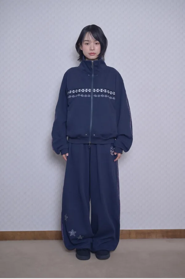 Ethnic line track pants (Navy)