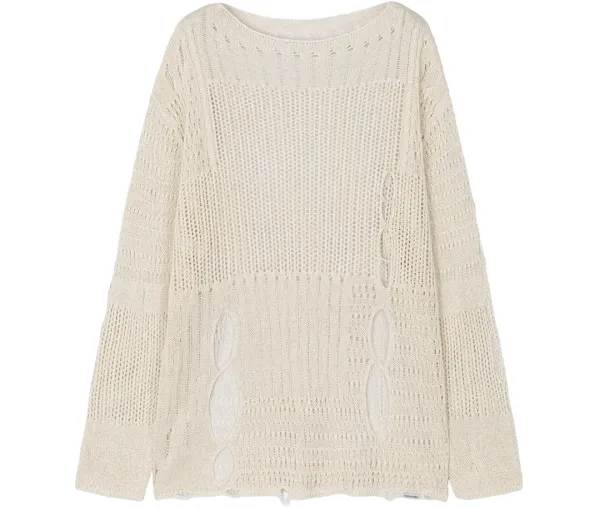 Cut-Out Mesh Knit Pullover [ Cream ]