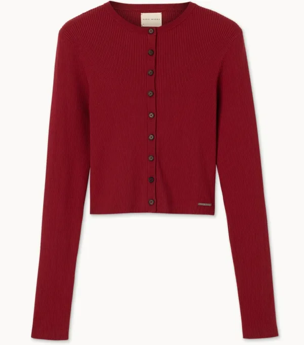 Button-up rib cardigan_Rythmic Red