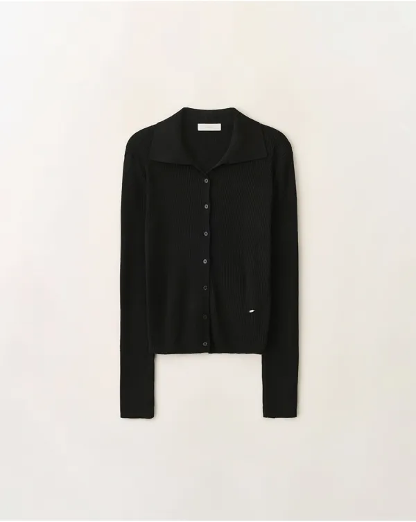 Collar ribbed slim-fit knit cardigan_Black