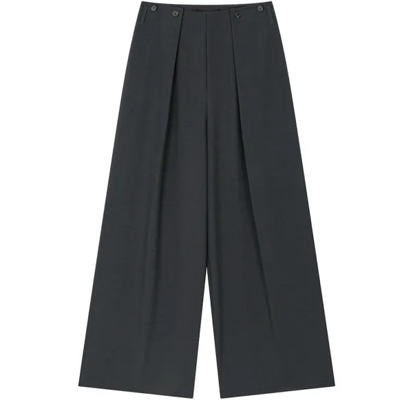Minimal Button-Detail Set-Up Wide Pants [ Charcoal ]