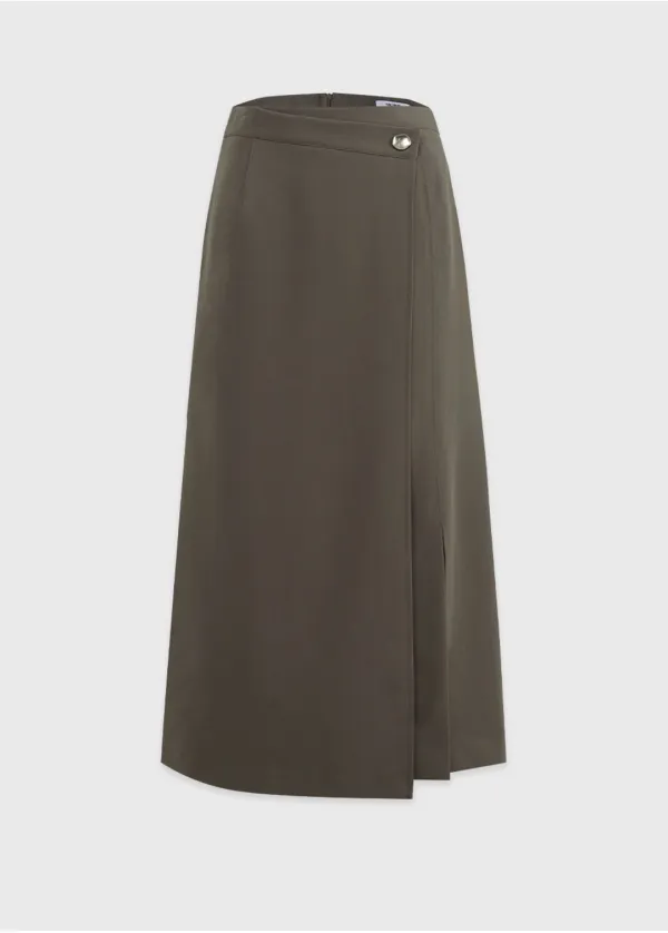 [25-36] Bronze Wrap Button Long Skirt&nbsp;브론즈 랩 버튼 롱 스커트 (봄/가을/데일리룩/오피스룩/데이트룩/하객룩/출근룩/격식룩/랩스커트/일자핏/롱/고급/슬릿/빅사이즈/자체제작) 