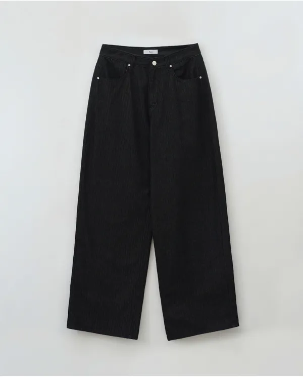 [니브] Fleece Non-fade Wide Denim Pants (Black)