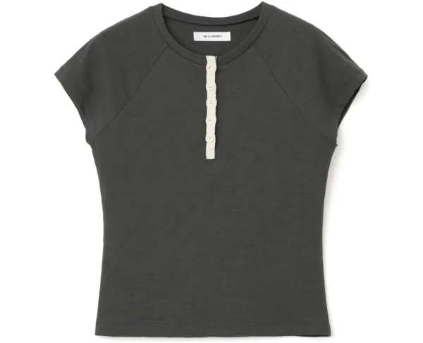 Henley Natural Cap Sleeve Top [Charcoal]