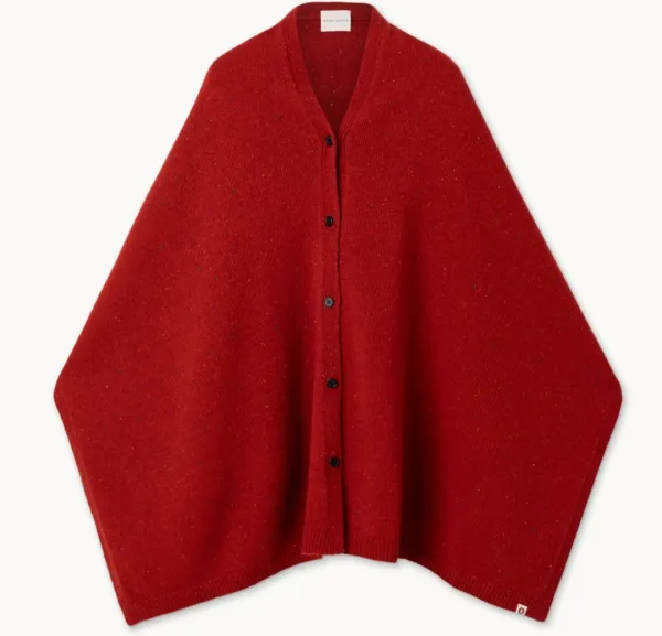 Wide button-up shawl_Red