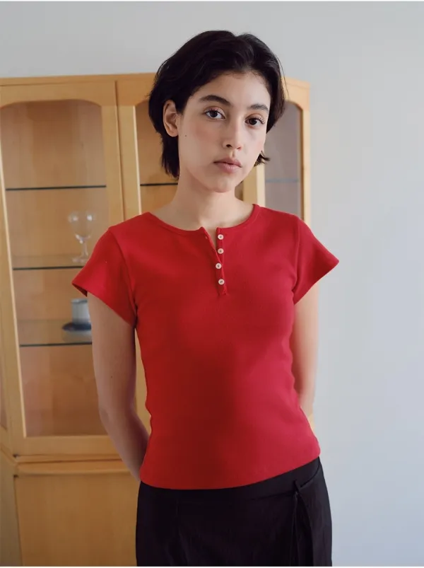 Henley short-sleeve T-shirt_red