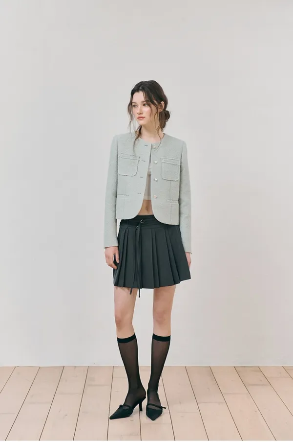 Welt Fringe Tweed Jacket, Mint