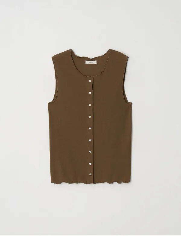 Ribbed Open Sleeveless(Brown)