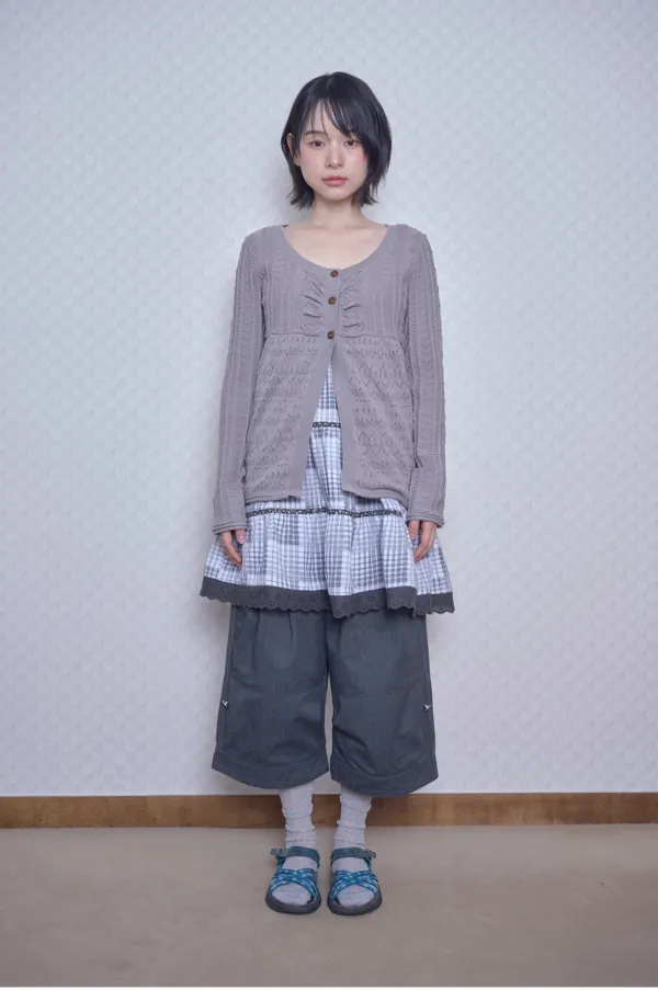 Babydoll punched knit cardigan (Gray)