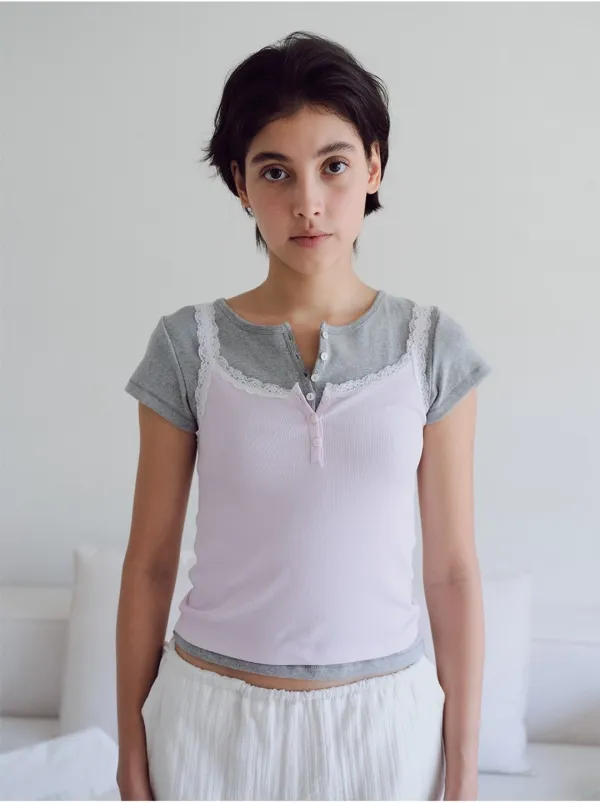 Lace square sleeveless_pink