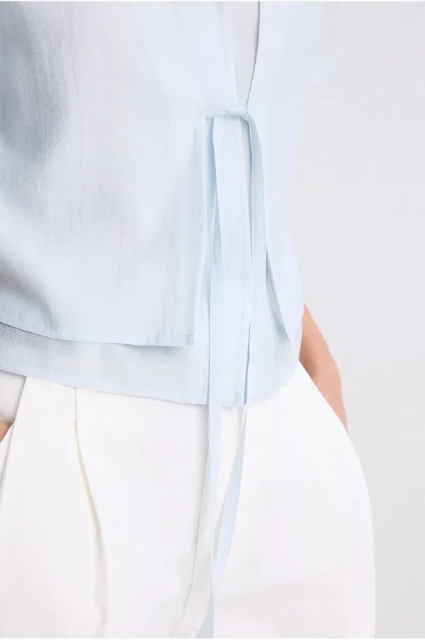 FRONT-TIE SHIRT BLOUSE SKY BLUE