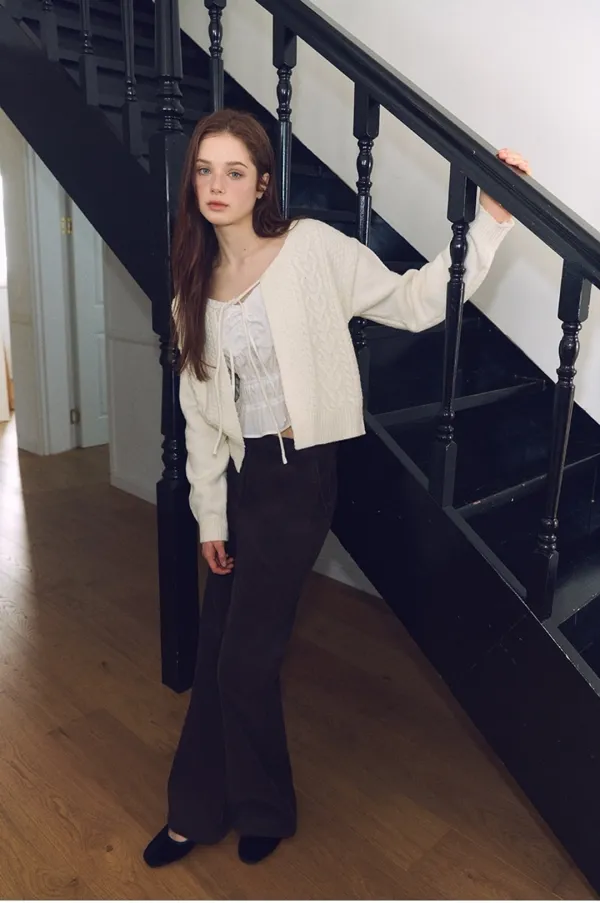 Cable Strap Knit Cardigan, Ivory