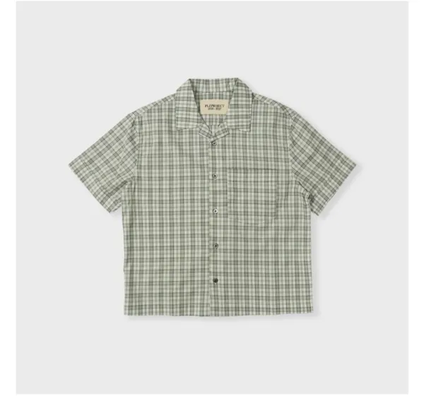 [PLZPROJECT]CHECK CINCH-BACK HALF SHIRT, GREEN
