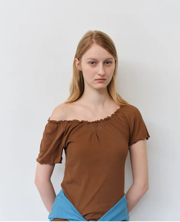 Shirring 2way T-Shirt(Brown)