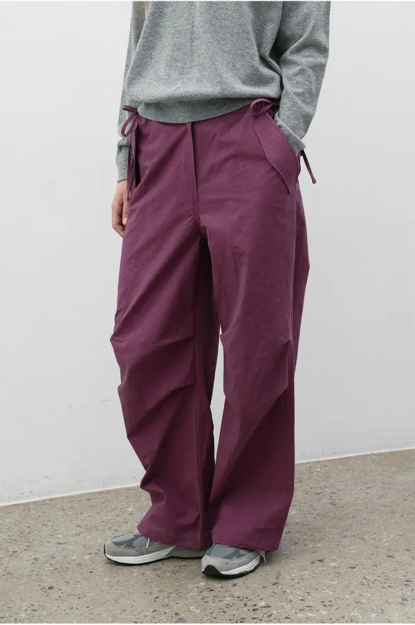 RIBBON WIDE CARCO PANTS - PURPLE