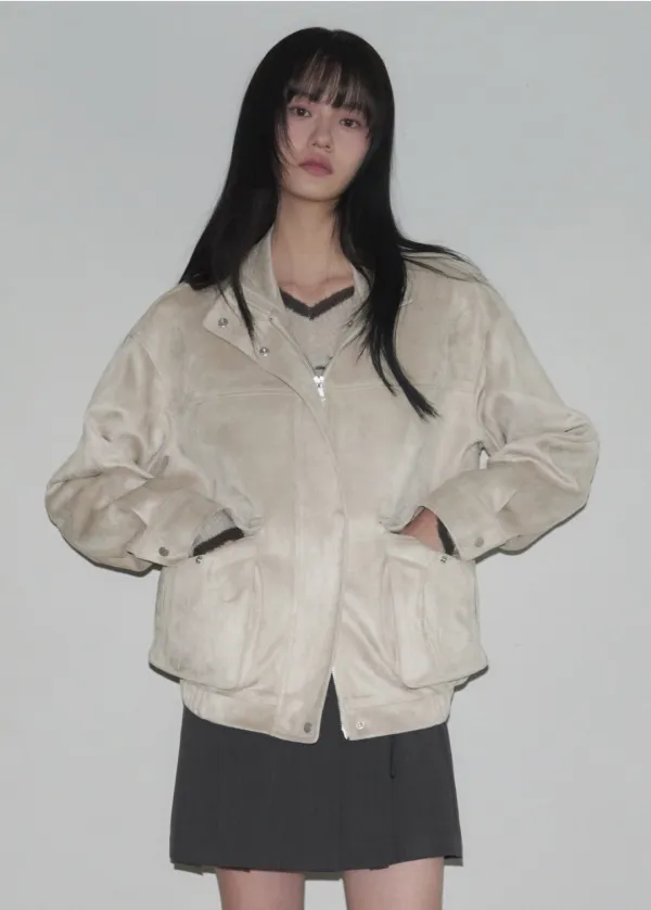 더블 포켓 스웨이드 블루종 자켓 [CREAM]