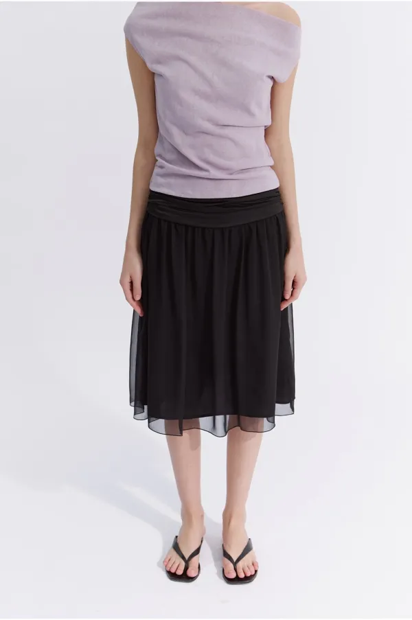 Lin Shirring Skirt in Black