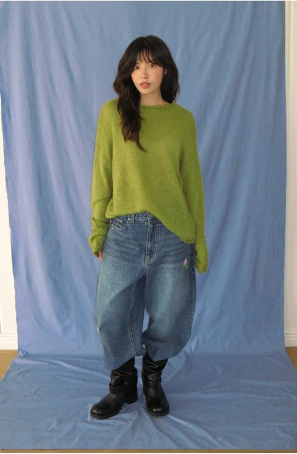 [11/2 순차배송] CUT OFF BELL SLEEVE KNIT OLIVE
