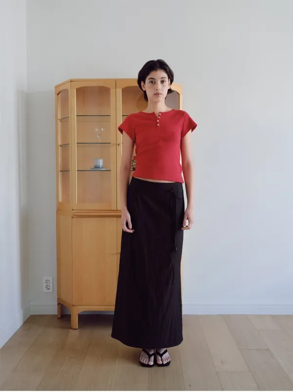 Bead belt long skirt_charcoal