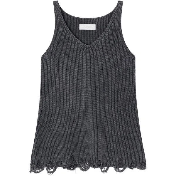 Washed Distressed Sleeveless Knit Top [ Gray ]